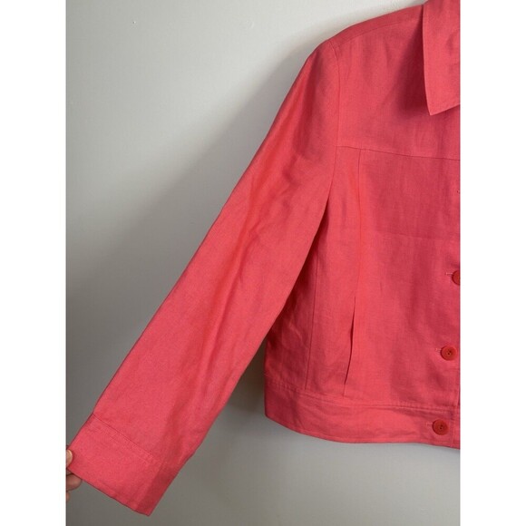 TALBOTS Irish Linen Blazer Women 18 Pink Jacket Lined Crop Button Pocket Office - Picture 4 of 13